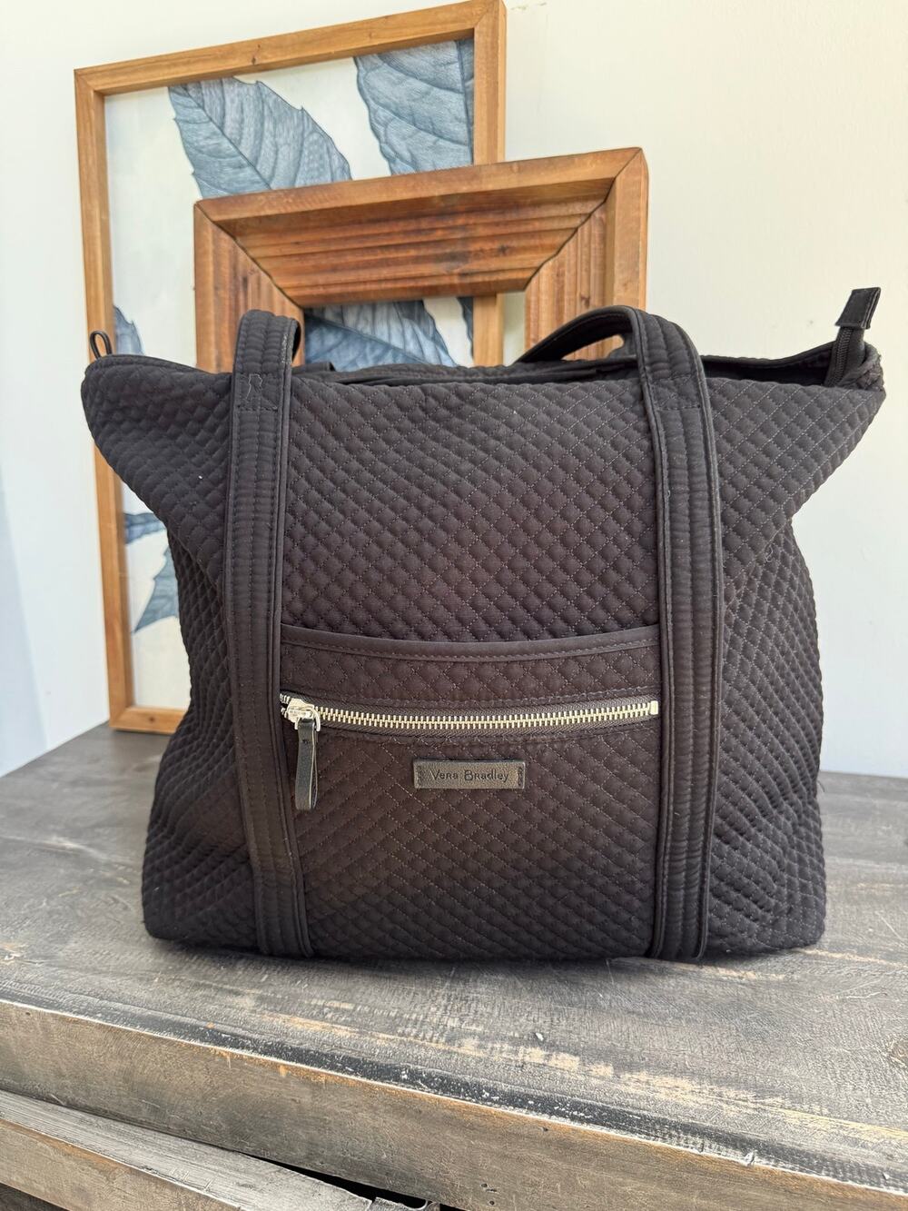 Vera Bradley Classic Black Quilted Tote Travel Carryall Weekender Shoulder Bag